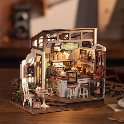 Rolife Diy Miniature House Cafe Coffee Shop Dollhouse Kit Toy Gifts W