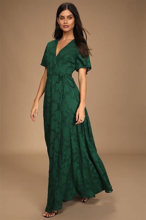 Green Floral Dress Maxi Wrap Dress Flutter Sleeve Maxi Dress Lulus