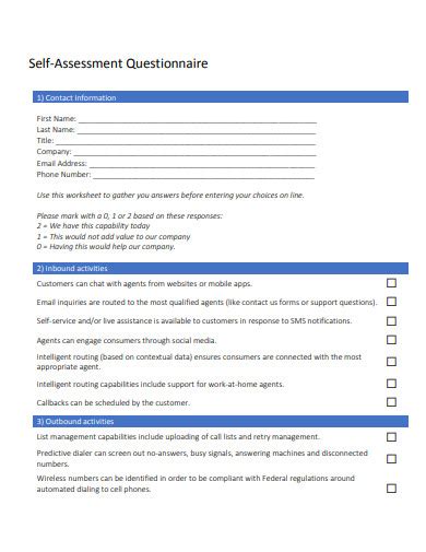 15 Self Assessment Questionnaire Templates In Pdf Doc