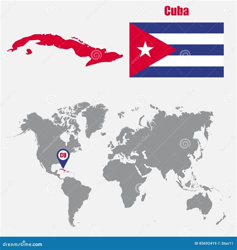 Mapa De Cuba Em Um Mapa Do Mundo O Ponteiro Da Bandeira E Do Mapa