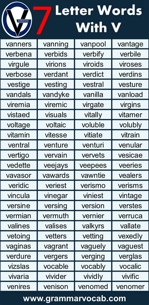 Seven Letter Words Starting With V Grammarvocab