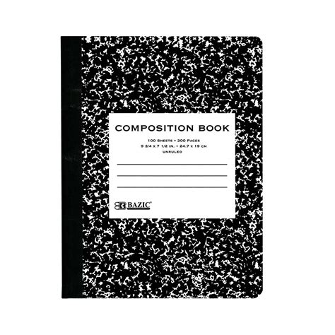 Bazic Unruled 100 Ct Premium Black Marble Composition Book Bazic Products