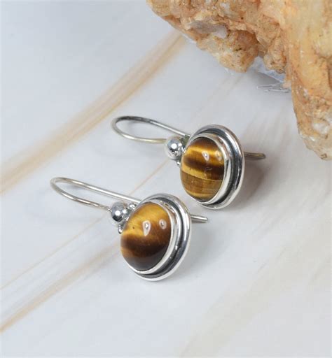 Tiger Eye Sterling Silver Gemstone Hoop Earring Handmade Jewelry