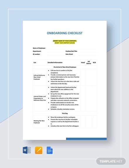 Free Onboarding Checklist Templates In Ms Word Excel Pdf