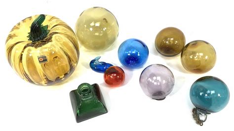 Lot 9pc Glass Balls Blenko Art Glass Pumpkin