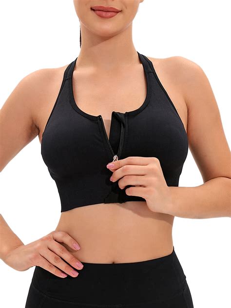 Dodoing Womens Front Zip Sports Bra High Impact Sports Bras For Women