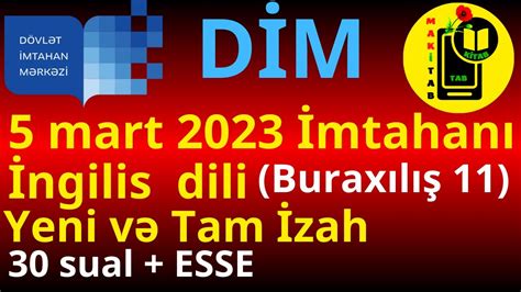 5 mart 2023 DİM Buraxılış İmtahanı İngilis dili 11 ci sinif Yeni İzah