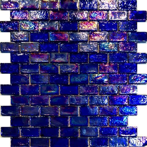 1sf Blue Iridescent Subway Pattern Glass Mosaic Tile Kitchen Backsplash