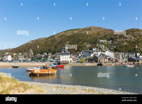 Barmouth Wales Snowdonia National Park Coast Town With Boats Stock