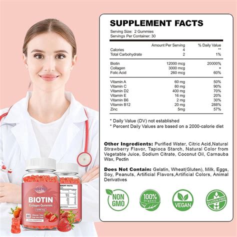 Aceyo Organic Biotin Collagen Gummies 12000mcg For Hair Growth With Zinc Women Men Skin And