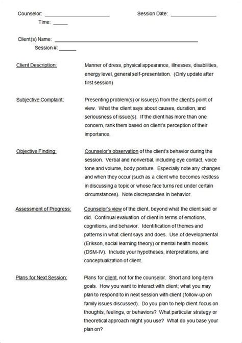 Soap Note Template Counseling Techniques Clinical Social Work Soap