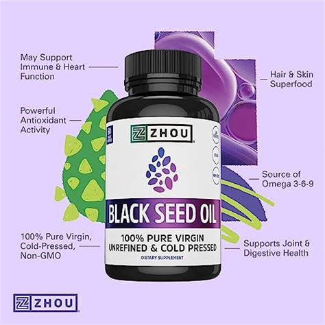 Zhou Nutrition Black Seed Oil Capsules 100 Virgin Cold Pressed Source Of Omega 3 6 9 Super