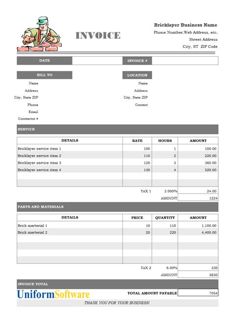 Bricklayer Invoice Template