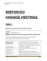 Bsbadm Assessment Task Docx Manage Meetings Bsbtwk Task