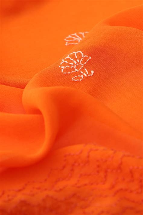 Orange Pure Silk Georgette Lucknow Chikankari Saree Taneira Online Store