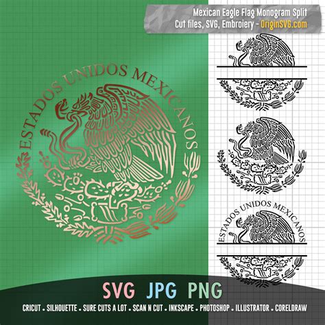 Mexican Eagle Flag Monogram Split SVG in 4 Variation – Origin SVG Art