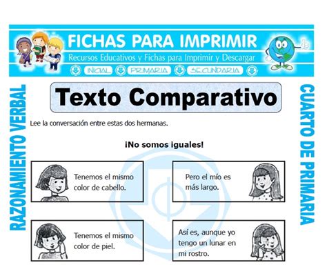 Texto Comparativo Para Cuarto De Primaria Fichas Para Imprimir