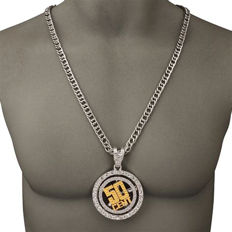 Hiphop Jewelry Sliver Chain With 50 Cent Printed Circle Pendant