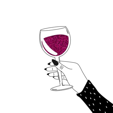 Woman Holding Glass Of Wine With Glitter Style Isolated On White