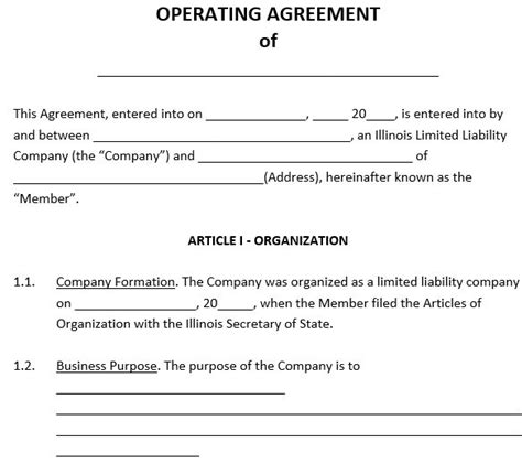 Free Illinois LLC Operating Agreement Templates Word PDF Excel TMP