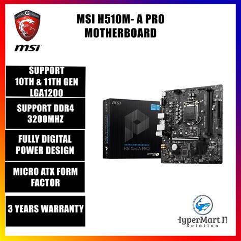 Msi H510m A Pro Motherboard Shopee Malaysia