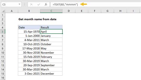 Excel Formula Get Month Name From Date Exceljet