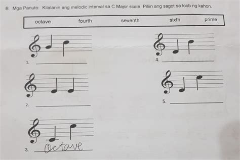 Mga Panuto Kilalanin Ang Melodic Interval Sa C Major Scale Piliin Ang