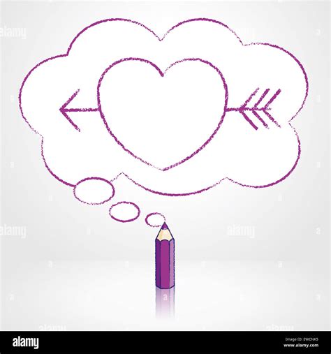 Purple Pencil With Reflection Drawing Cupid S Arrow Through Heart Icon