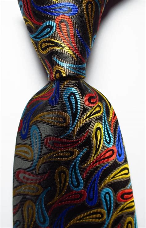 New Classic Paisley Black Gold Red Blue Jacquard Woven Silk Men S Tie