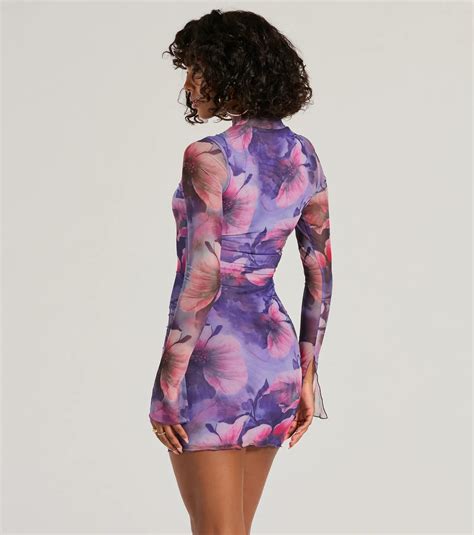 Stun And Only Mock Neck Floral Mesh Mini Dress And Windsor