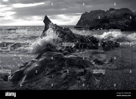 Karachi Pakistan January 16 2024 Monochrome Gadani Beach Rocks