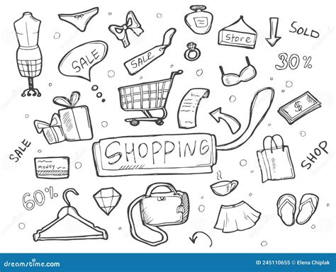 Hand Drawn Set Of Shopping Doodles In Vector Stock Vector