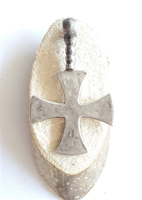 Antique Silver Ethiopian Orthodox Coptic Cross Pendan Gem