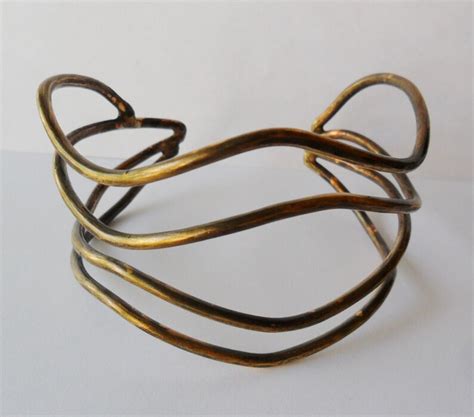 Wave Design Brass Cuff Bracelet Etsy