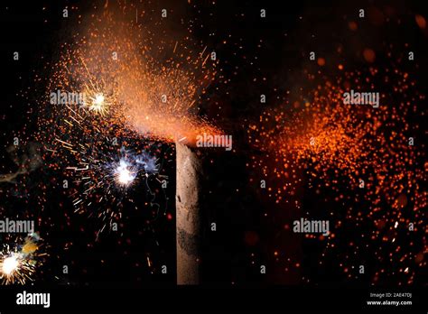 beautiful diwali glowing firecracker fire  cracker explosion stock