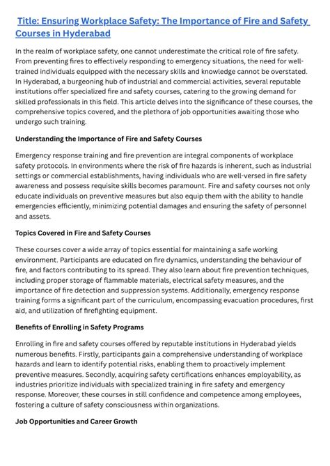 Ppt Title Ensuring Workplace Safety The Importance Of Fire And Safety