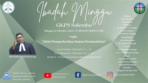 [live] Ibadah Minggu Gkps Salemba 16 Oktober 2022 Youtube