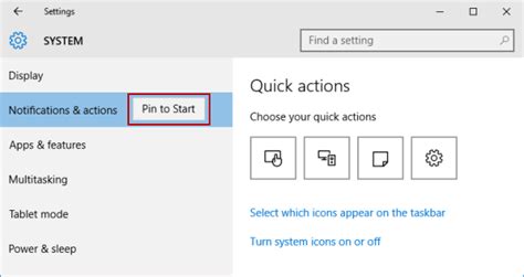 Pin Setting to Start Menu in Windows 10