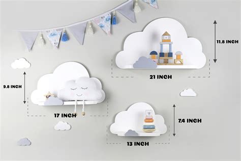 White Wooden Cloud Shelves With Small Border Cloud Floating Etsy