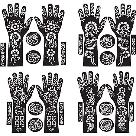 Xmasir Pack Of Sheets Henna Tattoo Stencil Kit Temporary Tattoo