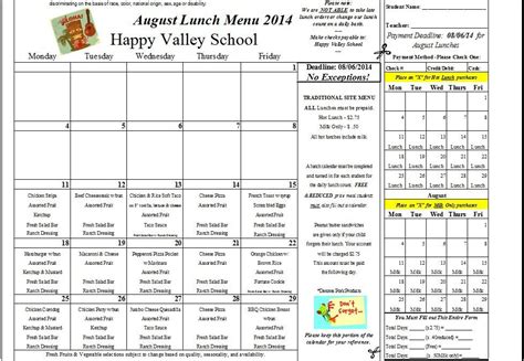 August Lunch Menu | Happy Valley School