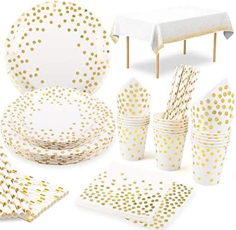 Pieces White Gold Party Tableware Party Supplies Gold Foil Dot