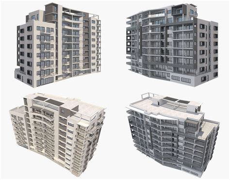 4 Apartment Buildings Set 2 3d Model By Virtual3d