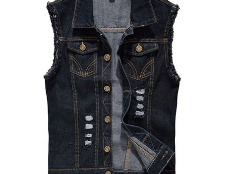 Best Price Vintage Design Men S Denim Vest Male Black Color Slim Fit