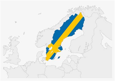 De Kaart Van Zweden Gemarkeerd In De Vlag Van Zweden Kleurt De Grijze