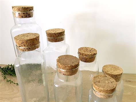 Square Glass Apothecary Jar With Cork Lid Multiple Selections