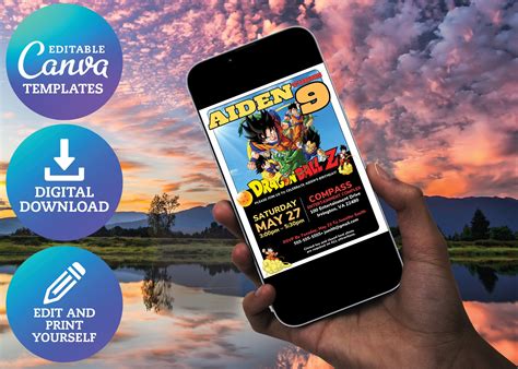 Dragonball Birthday Invitation Dragonball Z Digital Editable Etsy