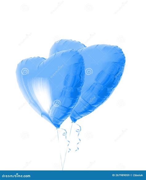 Two Beautiful Light Blue Heart Shaped Balloons With Ribbons Isolated On