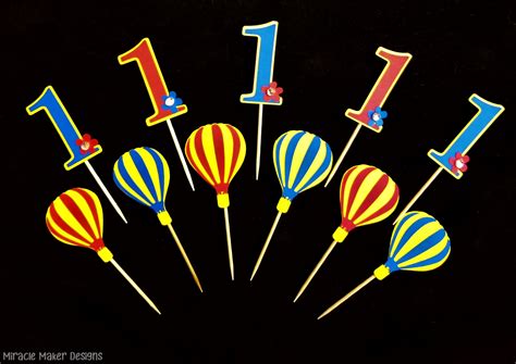 Hot Air Balloon Cupcake Toppers First Birthday Cupcake Toppers Up Up