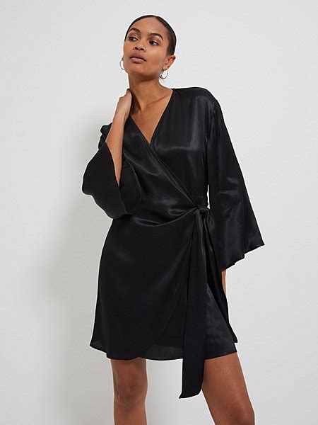 G21 Black Satin Wrap Mini Dress Women George At Asda